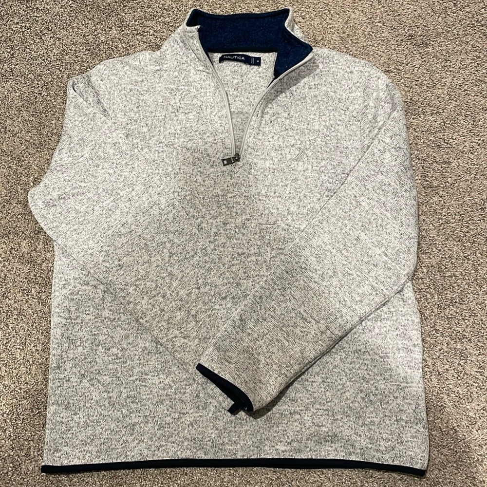 Nautica Men's Gray Quarter Zip Fleece Pullover Sweater